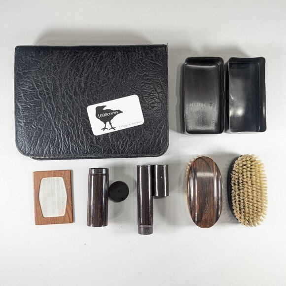 Zero waste men´s travel grooming kit, Vintage toiletries bag with reusable cases - Picture 2 of 16